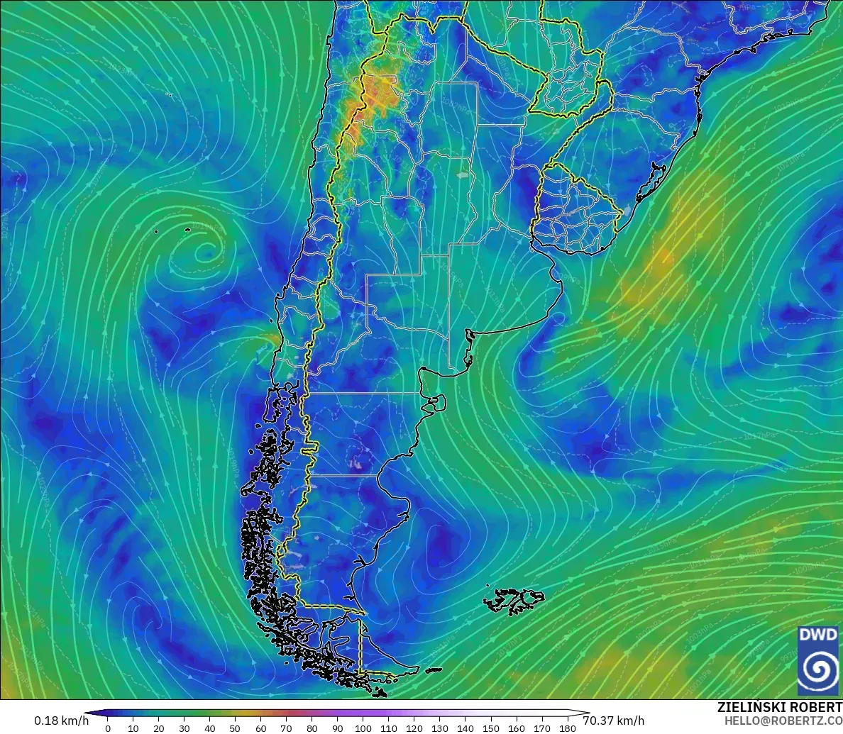 ICON model - Argentyna, Wiatr na 10 m