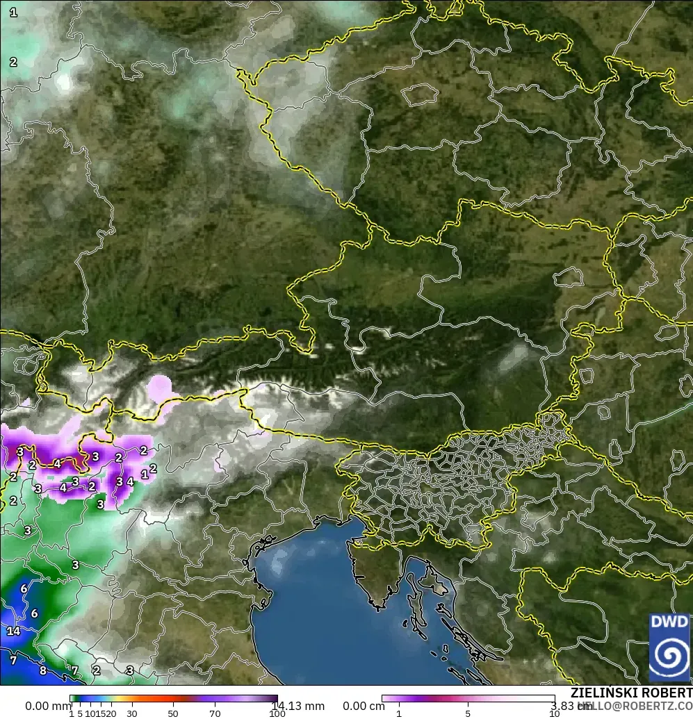 ICON model - Austria, Opady, chmury i ciśnienie