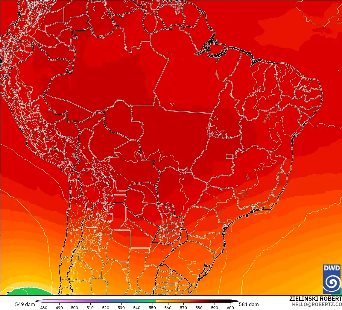 ICON model - Brazylia, Wysokość geopotencjalna na poziomie 500 hPa