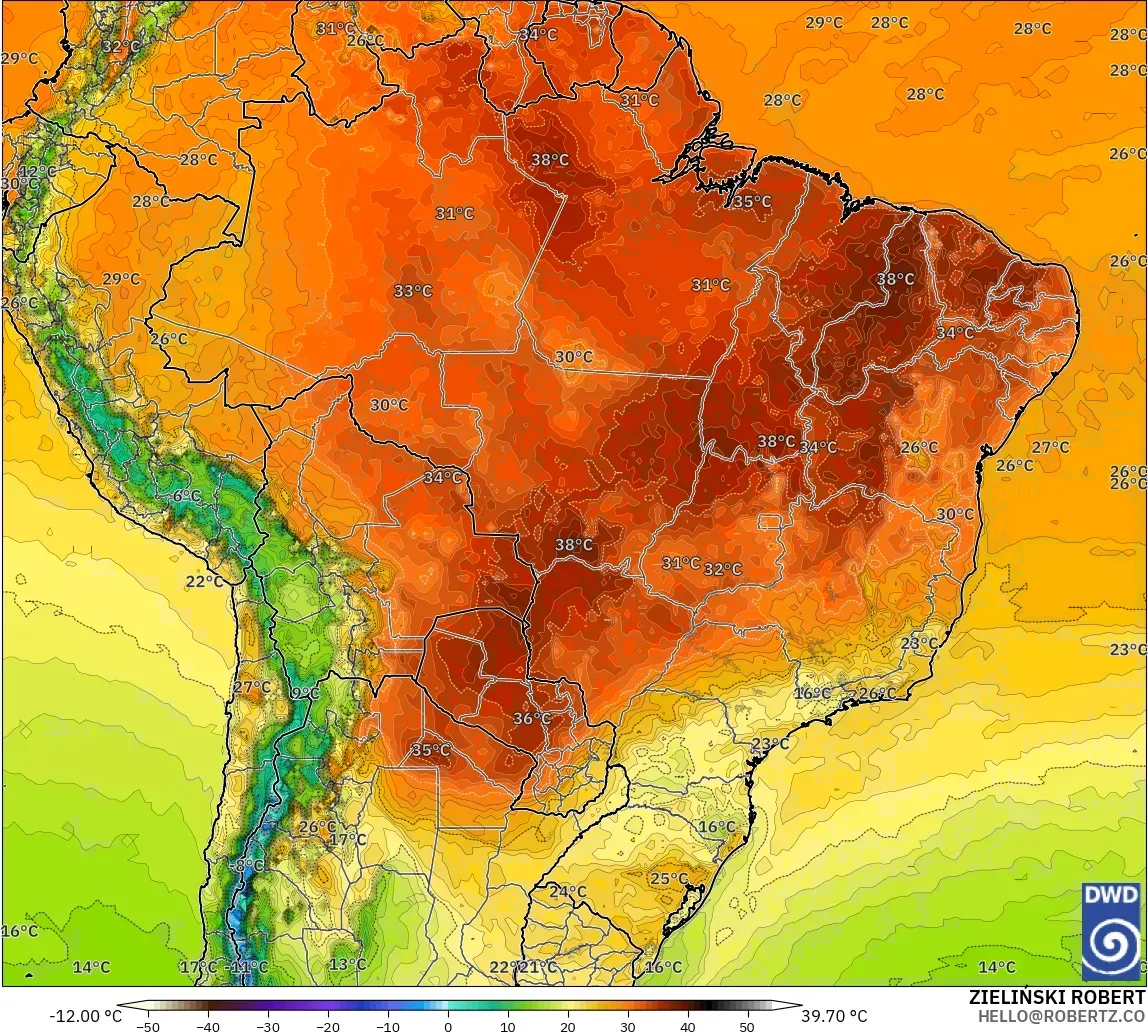 ICON model - Brazylia, Temperatura na 2 m
