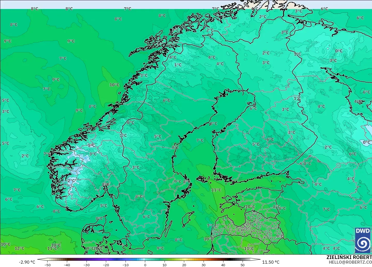 ICON model - Skandynawia, Punkt rosy na 2 m