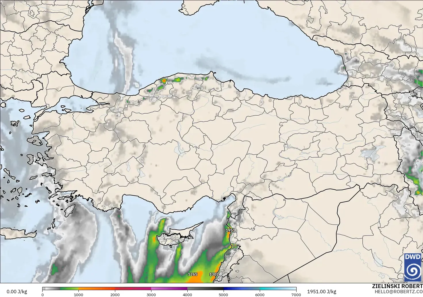 ICON model - Turcja, CAPE