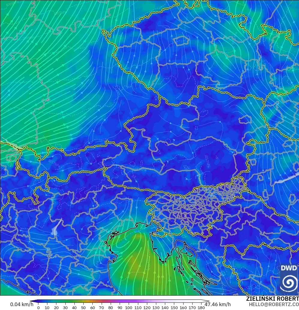 ICON model - Austria, Wiatr na 10 m