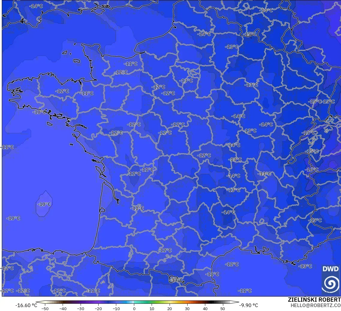 ICON model - Francja, Temperatura na 500 hPa